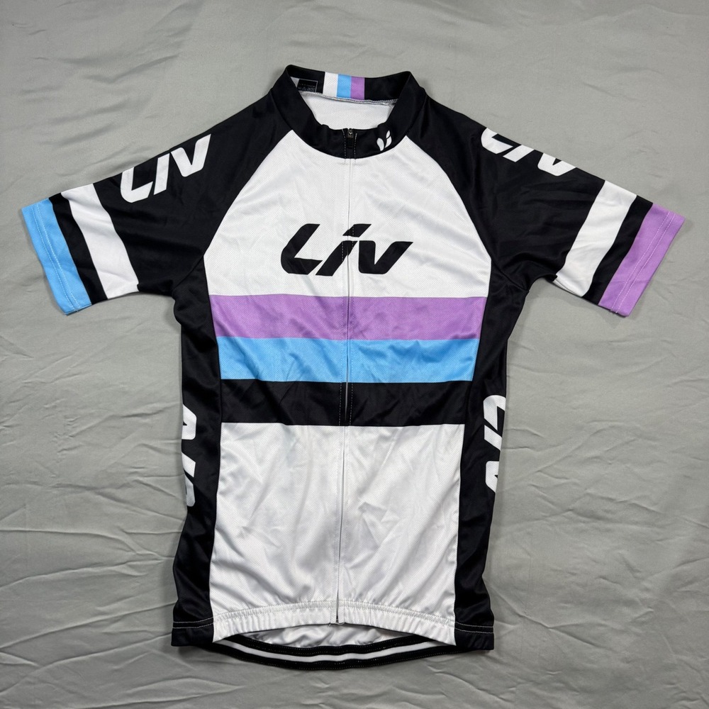 Liv Womens Cycling Jersey Short Sleeve Full Zip Black White Colorblock Med